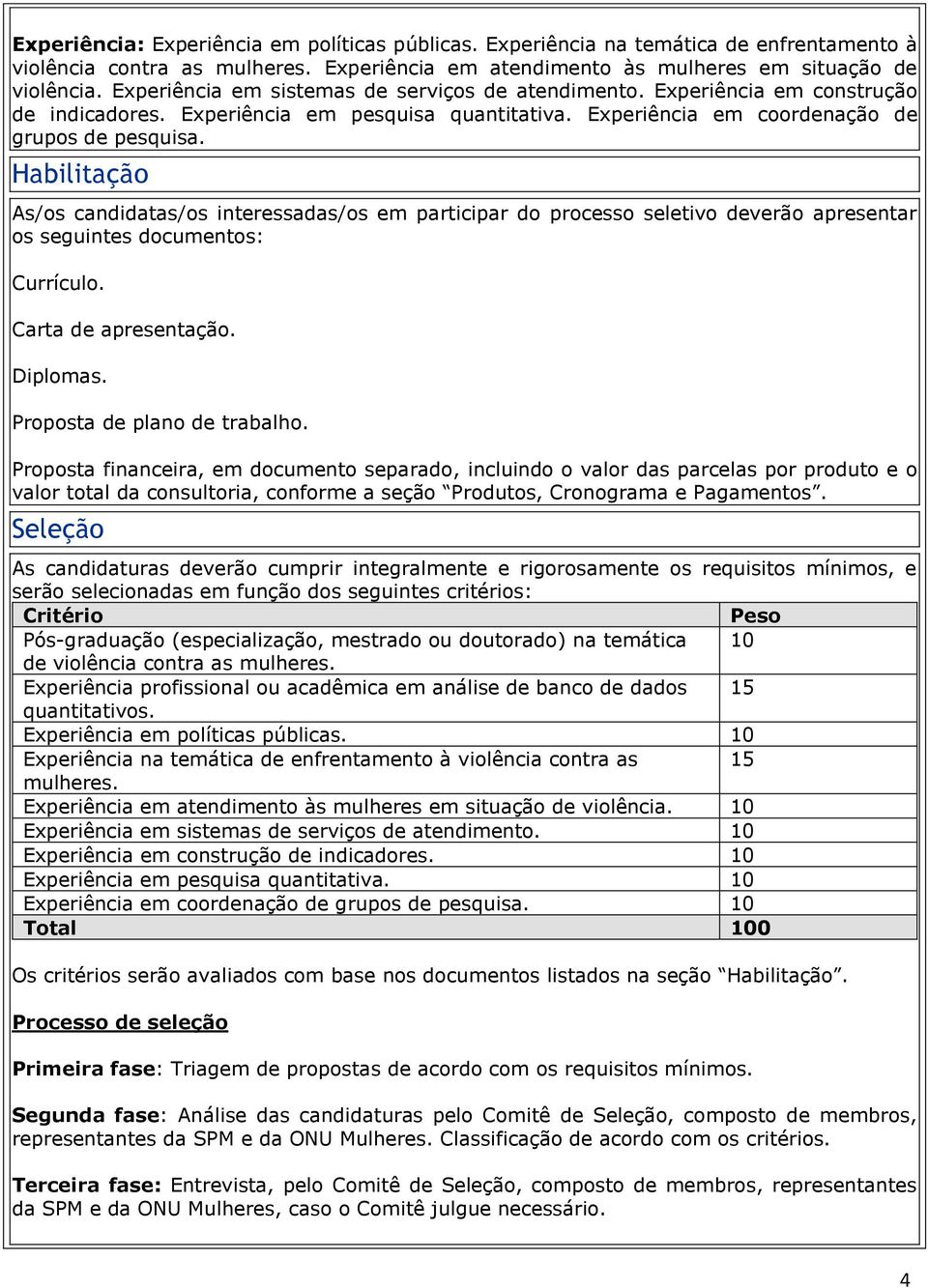 Habilitação As/os candidatas/os interessadas/os em participar do processo seletivo deverão apresentar os seguintes documentos: Currículo. Carta de apresentação. Diplomas.