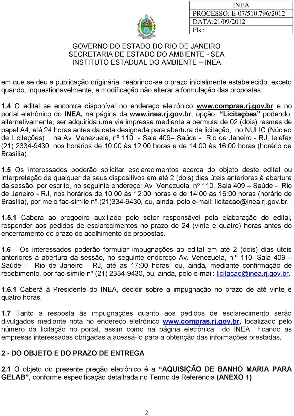 br e no portal eletrônico do, na página da www.inea.rj.gov.