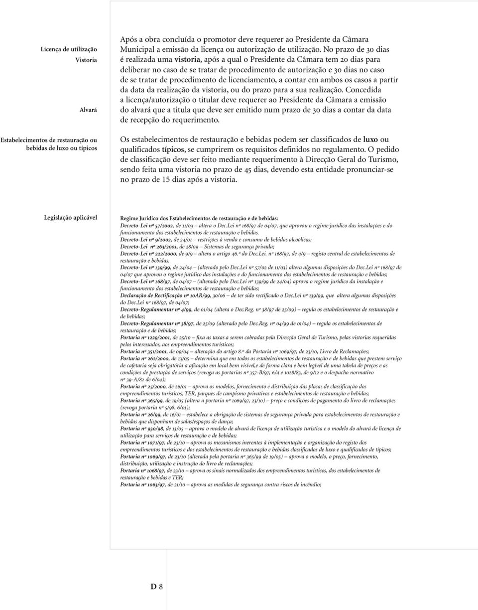 No prazo de 30 dias é realizada uma vistoria, após a qual o Presidente da Câmara tem 20 dias para deliberar no caso de se tratar de procedimento de autorização e 30 dias no caso de se tratar de