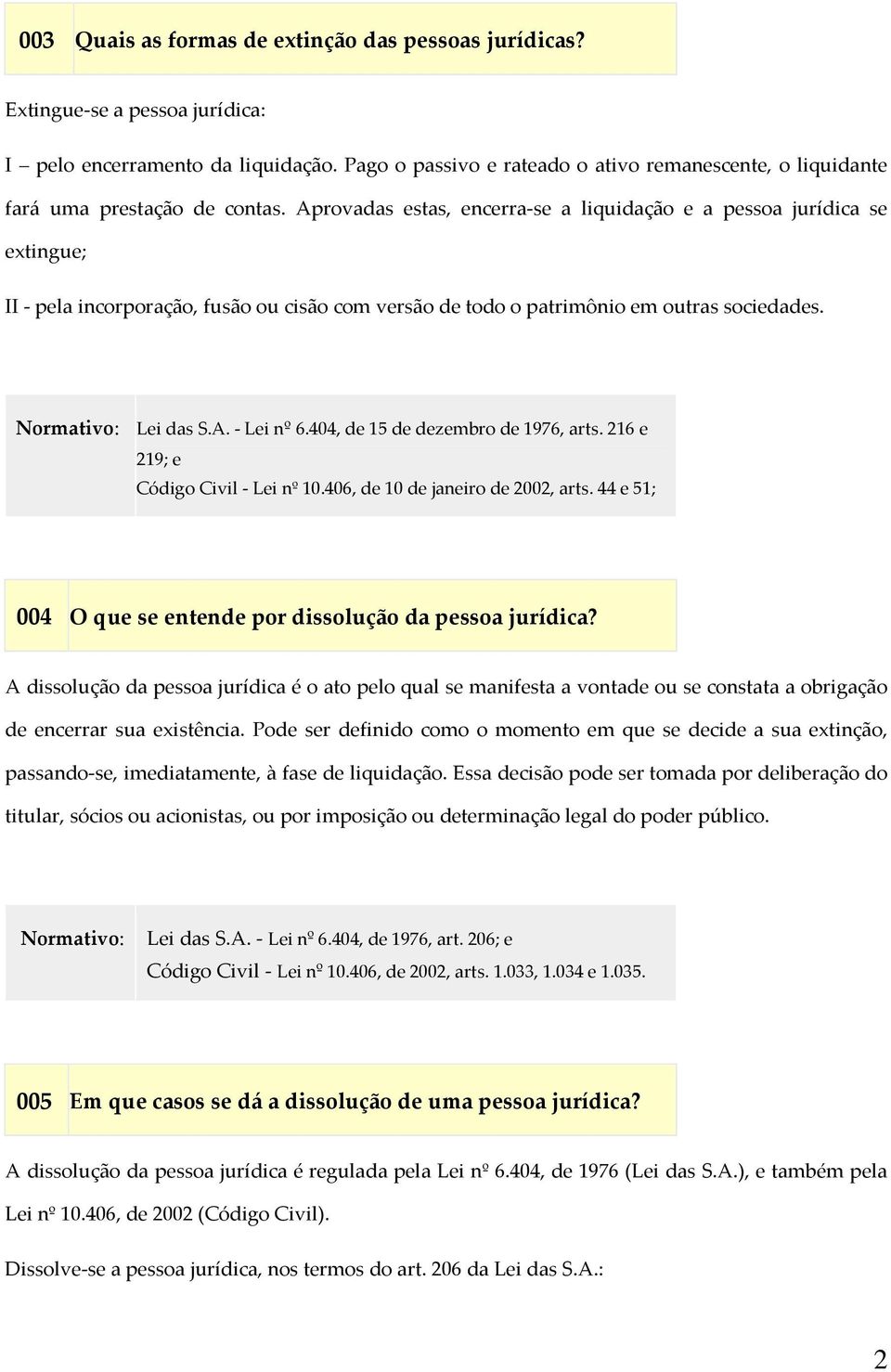 Aprovadas estas, encerra-se a liquidação e a pessoa jurídica se extingue; II - pela incorporação, fusão ou cisão com versão de todo o patrimônio em outras sociedades. Normativo: Lei das S.A. - Lei nº 6.