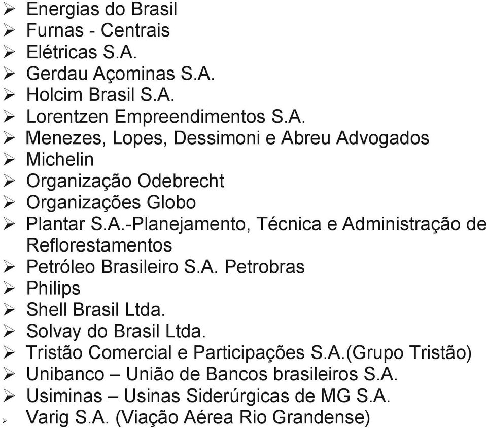 A.-Planejamento, Técnica e Administração de Reflorestamentos Petróleo Brasileiro S.A. Petrobras Philips Shell Brasil Ltda.