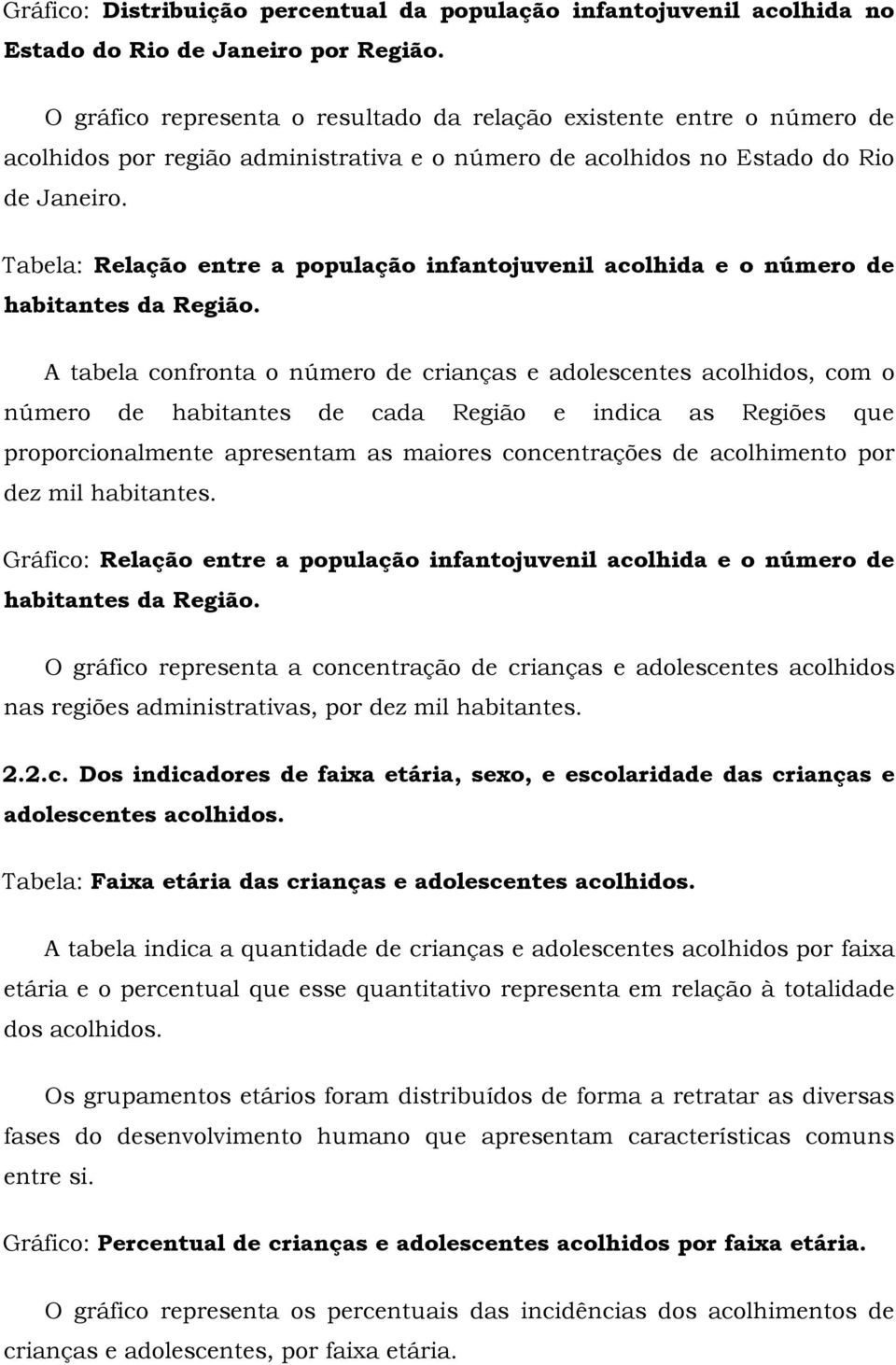 Tabela: Relação entre a população infantojuvenil acolhida e o número de habitantes da Região.