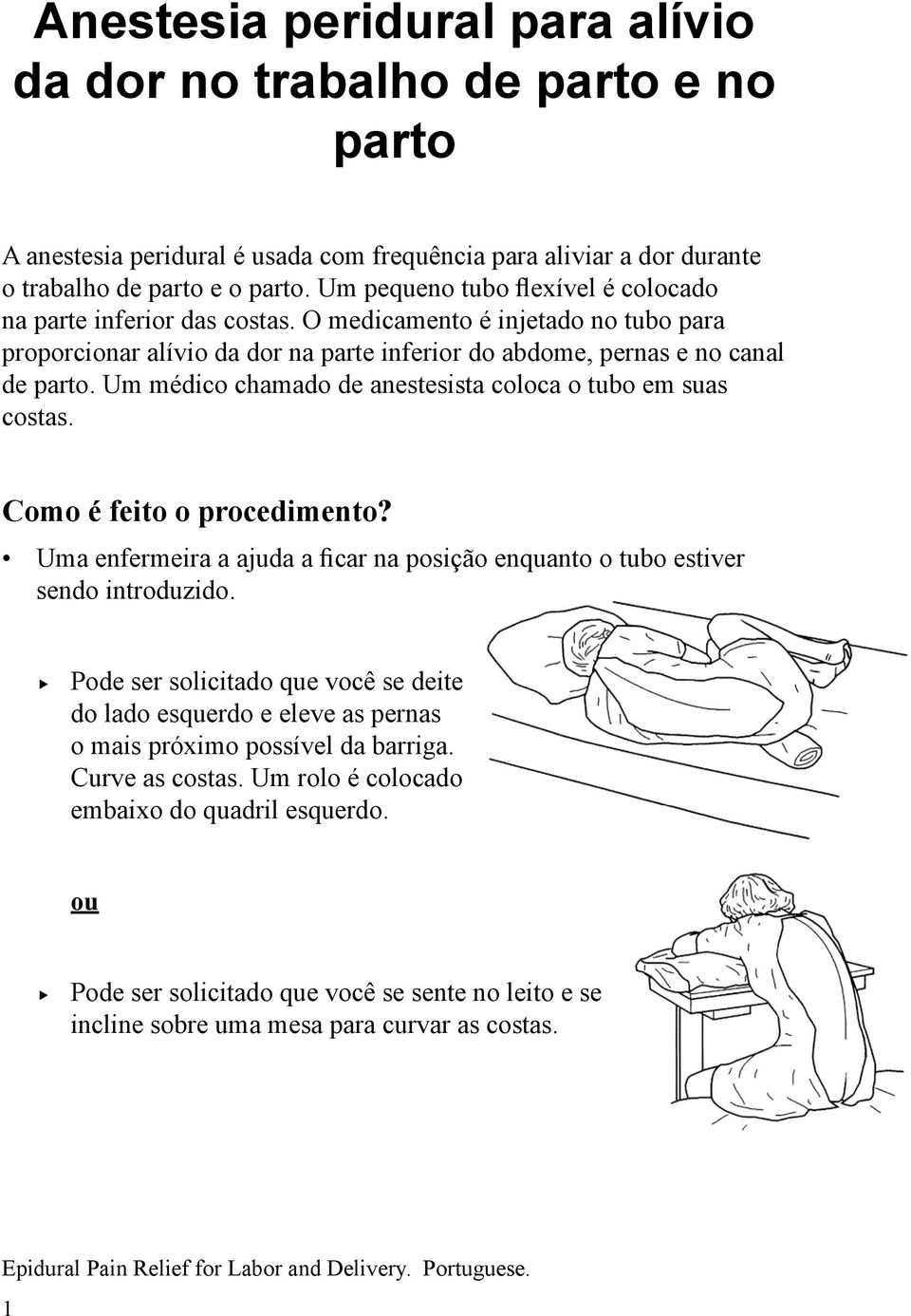 Um médico chamado de anestesista coloca o tubo em suas costas. Como é feito o procedimento? Uma enfermeira a ajuda a ficar na posição enquanto o tubo estiver sendo introduzido.