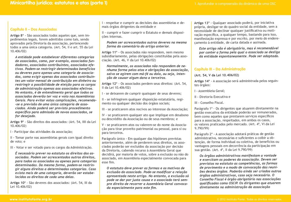 55 da Lei A entidade pode estabelecer diferentes categorias de associados, como, por exemplo, associados fundadores, associados contribuintes, associados efetivos.