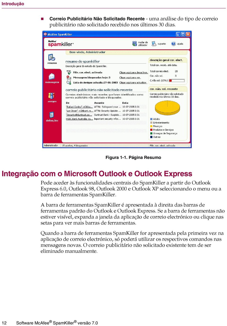 0, Outlook 98, Outlook 2000 e Outlook XP seleccionando o menu ou a barra de ferramentas SpamKiller.