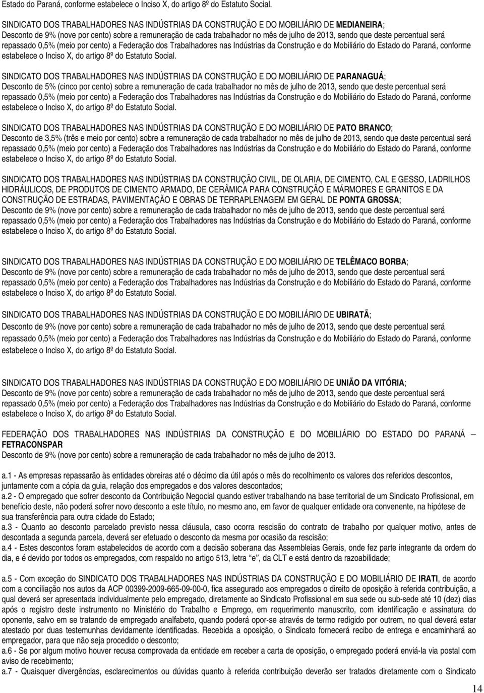 deste percentual será repassado 0,5% (meio por cento) a Federação dos Trabalhadores nas Indústrias da Construção e do Mobiliário do  SINDICATO DOS TRABALHADORES NAS INDÚSTRIAS DA CONSTRUÇÃO E DO