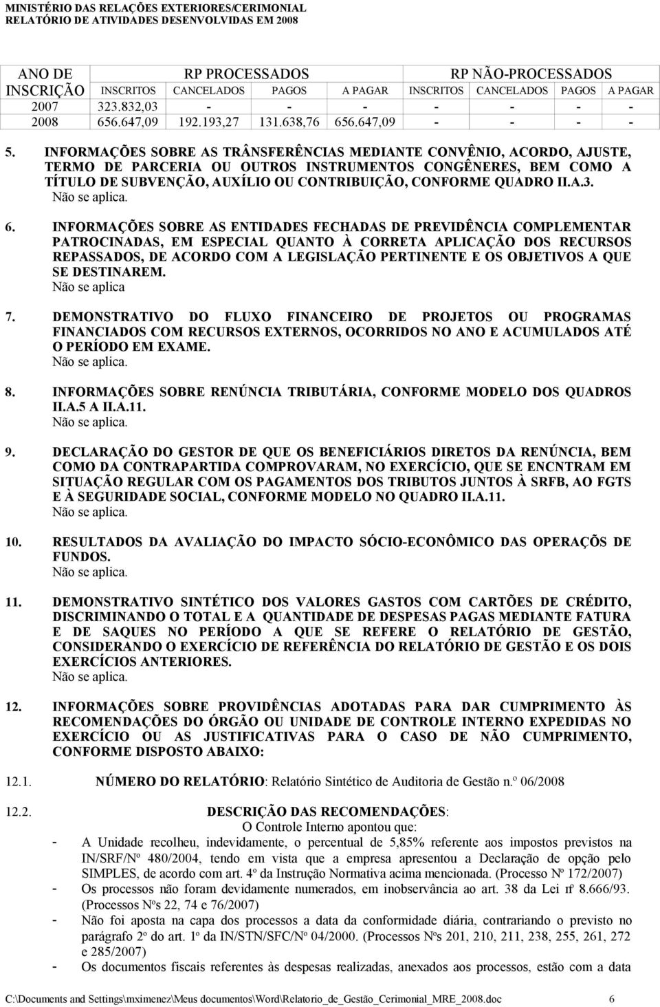 INFORMAÇÕES SOBRE AS TRÂNSFERÊNCIAS MEDIANTE CONVÊNIO, ACORDO, AJUSTE, TERMO DE PARCERIA OU OUTROS INSTRUMENTOS CONGÊNERES, BEM COMO A TÍTULO DE SUBVENÇÃO, AUXÍLIO OU CONTRIBUIÇÃO, CONFORME QUADRO II.