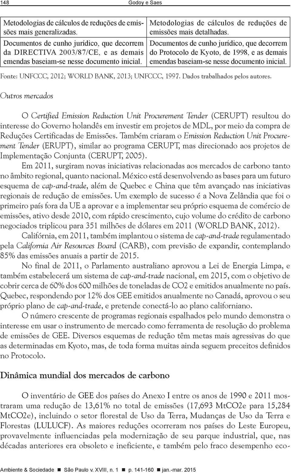 Documentos de cunho jurídico, que decorrem do Protocolo de Kyoto, de 1998, e as demais emendas baseiam-se nesse documento inicial. Fonte: UNFCCC, 2012; WORLD BANK, 2013; UNFCCC, 1997.
