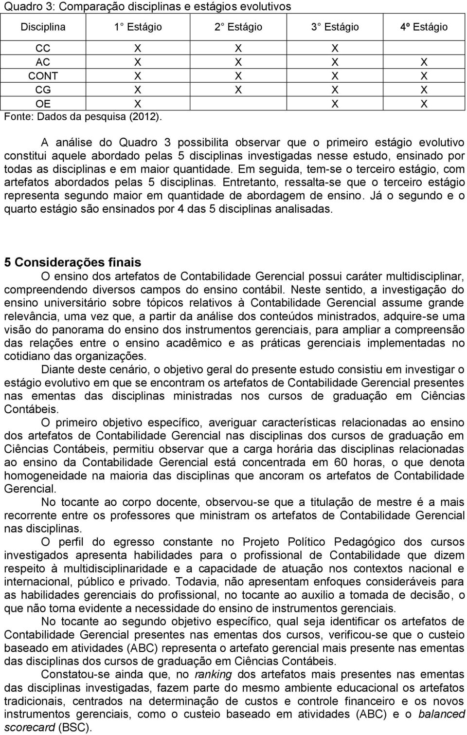 Em seguida, tem-se o terceiro estágio, com artefatos abordados pelas 5 disciplinas. Entretanto, ressalta-se que o terceiro estágio representa segundo maior em quantidade de abordagem de ensino.