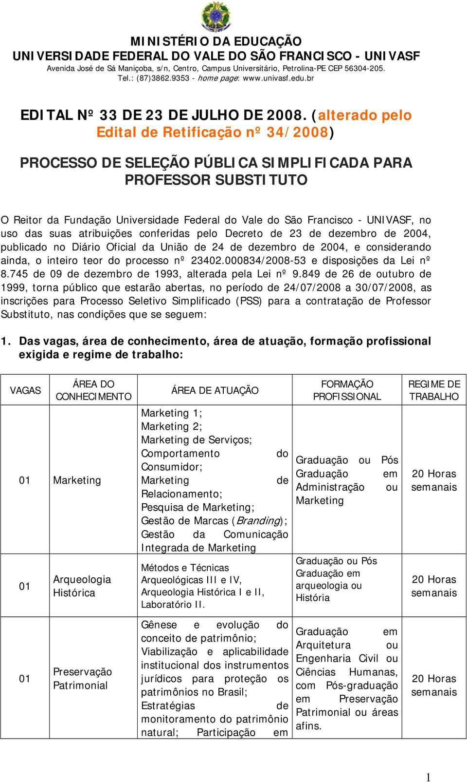 uso das suas atribuições conferidas pelo Decreto de 23 de dezbro de 2004, publicado no Diário Oficial da União de 24 de dezbro de 2004, e considerando ainda, o inteiro teor do processo nº 23402.