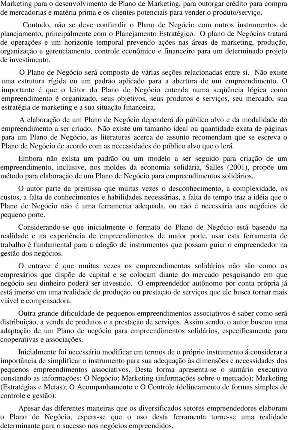 O plano de Negócios tratará de operações e um horizonte temporal prevendo ações nas áreas de marketing, produção, organização e gerenciamento, controle econômico e financeiro para um determinado