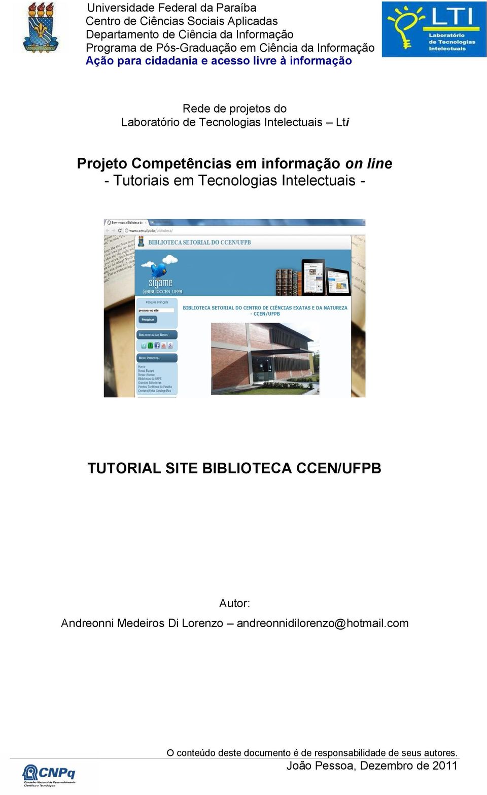 Tecnologias Intelectuais - TUTORIAL SITE BIBLIOTECA CCEN/UFPB