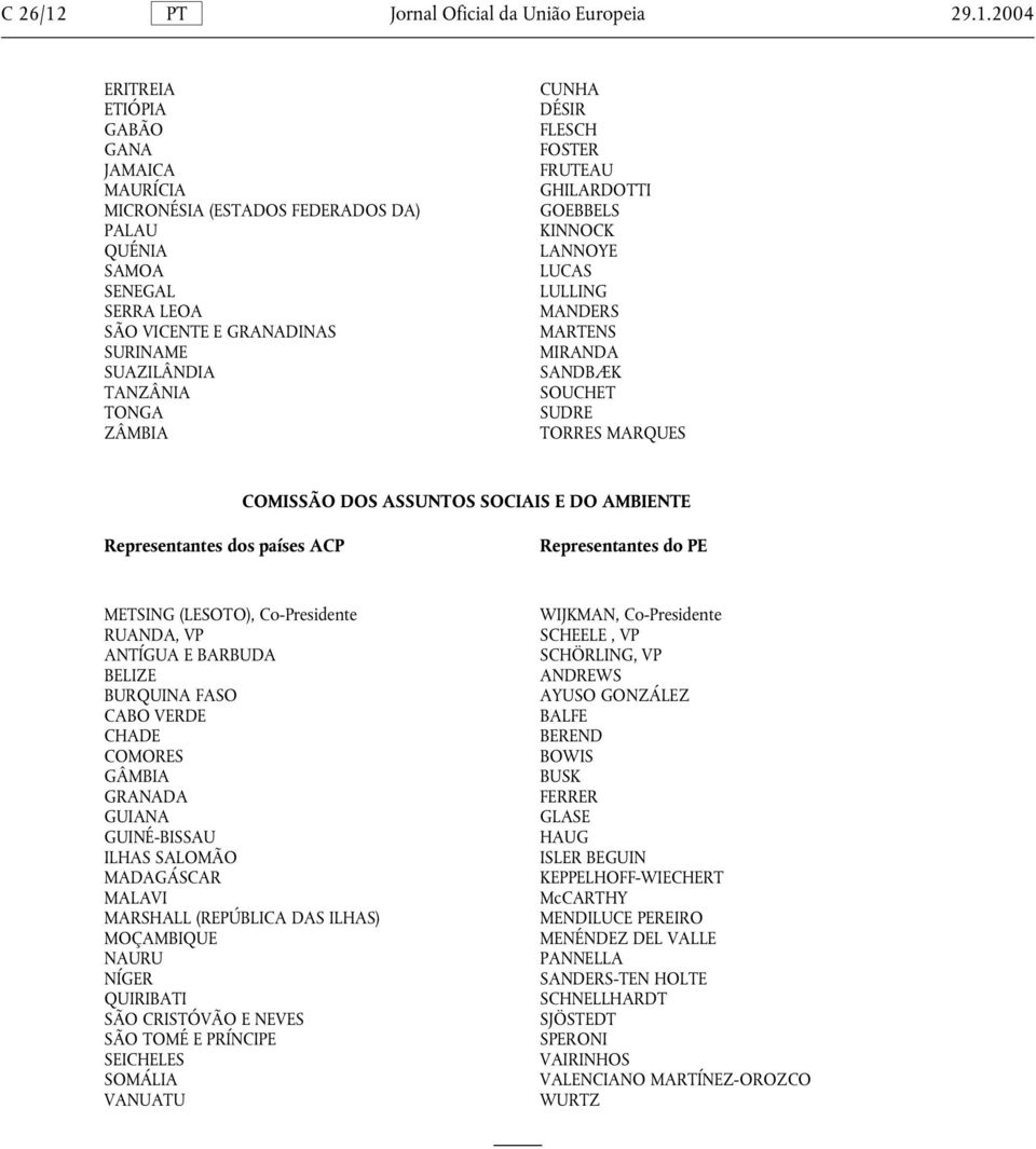 2004 ERITREIA ETIÓPIA GABÃO GANA JAMAICA MAURÍCIA MICRONÉSIA (ESTADOS FEDERADOS DA) PALAU QUÉNIA SAMOA SENEGAL SERRA LEOA SÃO VICENTE E GRANADINAS SURINAME SUAZILÂNDIA TANZÂNIA TONGA ZÂMBIA CUNHA