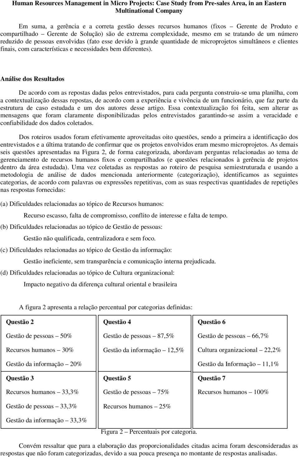 Análise dos Resultados De acordo com as repostas dadas pelos entrevistados, para cada pergunta construiu-se uma planilha, com a contextualização dessas repostas, de acordo com a experiência e