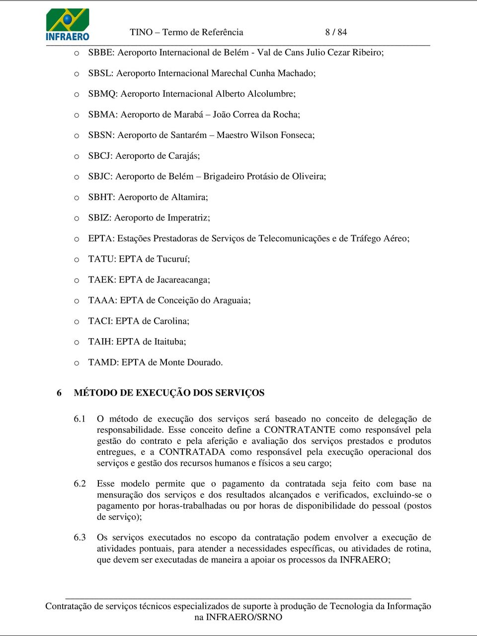 Protásio de Oliveira; o SBHT: Aeroporto de Altamira; o SBIZ: Aeroporto de Imperatriz; o EPTA: Estações Prestadoras de Serviços de Telecomunicações e de Tráfego Aéreo; o TATU: EPTA de Tucuruí; o TAEK: