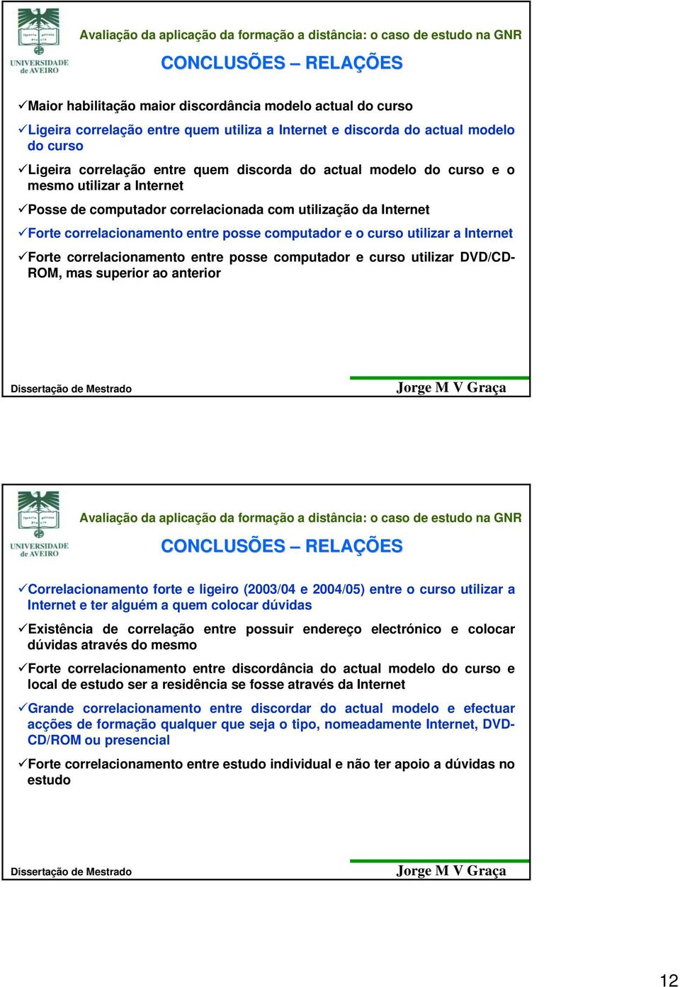 Internet Forte correlacionamento entre posse computador e curso utilizar DVD/CD- ROM, mas superior ao anterior CONCLUSÕES RELAÇÕES Correlacionamento forte e ligeiro (2003/04 e 2004/05) entre o curso