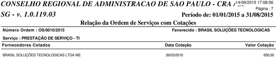 Favorecido : BRASIL SOLUÇÕES TECNOLOGICAS