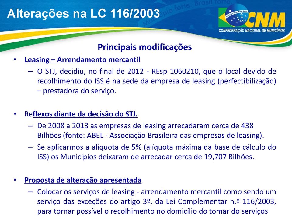 De 2008 a 2013 as empresas de leasing arrecadaram cerca de 438 Bilhões (fonte: ABEL - Associação Brasileira das empresas de leasing).