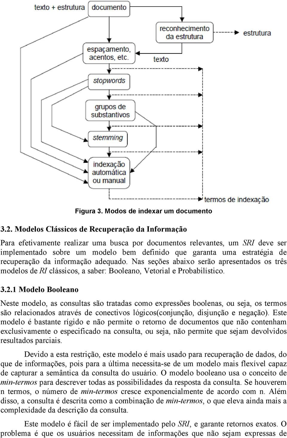 recuperação da informação adequado. Nas seções abaixo serão apresentados os três modelos de RI clássicos, a saber: Booleano, Vetorial e Probabilístico. 3.2.