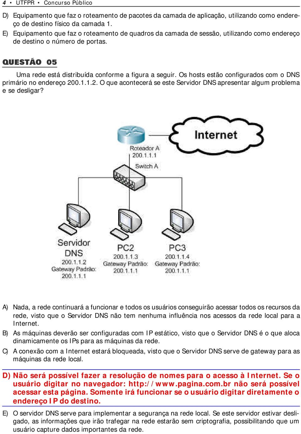 Os hosts estão configurados com o DNS primário no endereço 200.1.1.2. O que acontecerá se este Servidor DNS apresentar algum problema e se desligar?