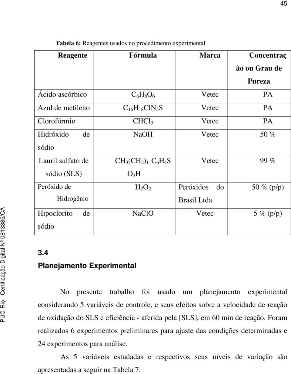 Ltda. Hipoclorito de NaClO Vetec 5 % (p/p) sódio 3.