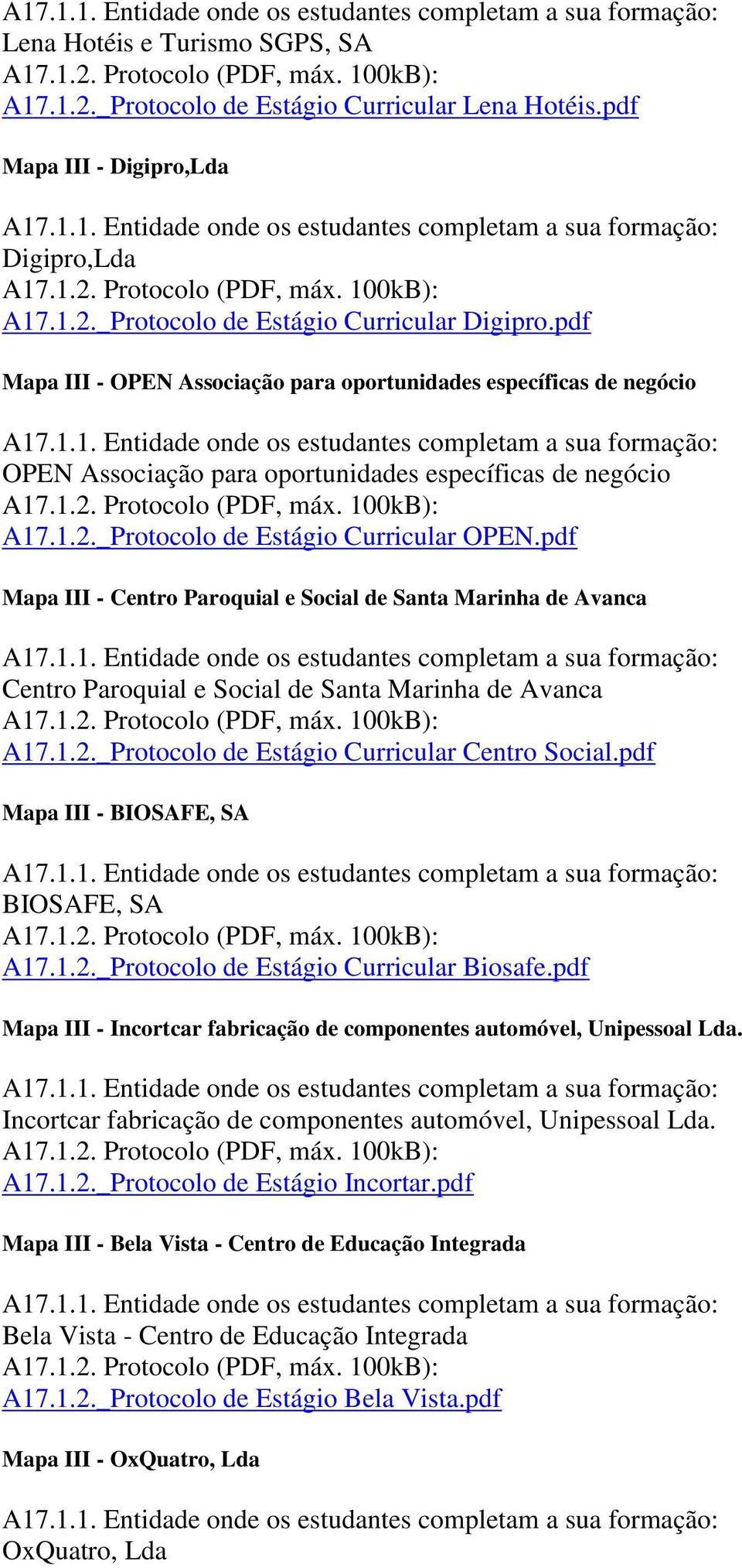 pdf Mapa III OPEN Associação para oportunidades específicas de negócio A17.1.1. Entidade onde os estudantes completam a sua formação: OPEN Associação para oportunidades específicas de negócio A17.1.2.