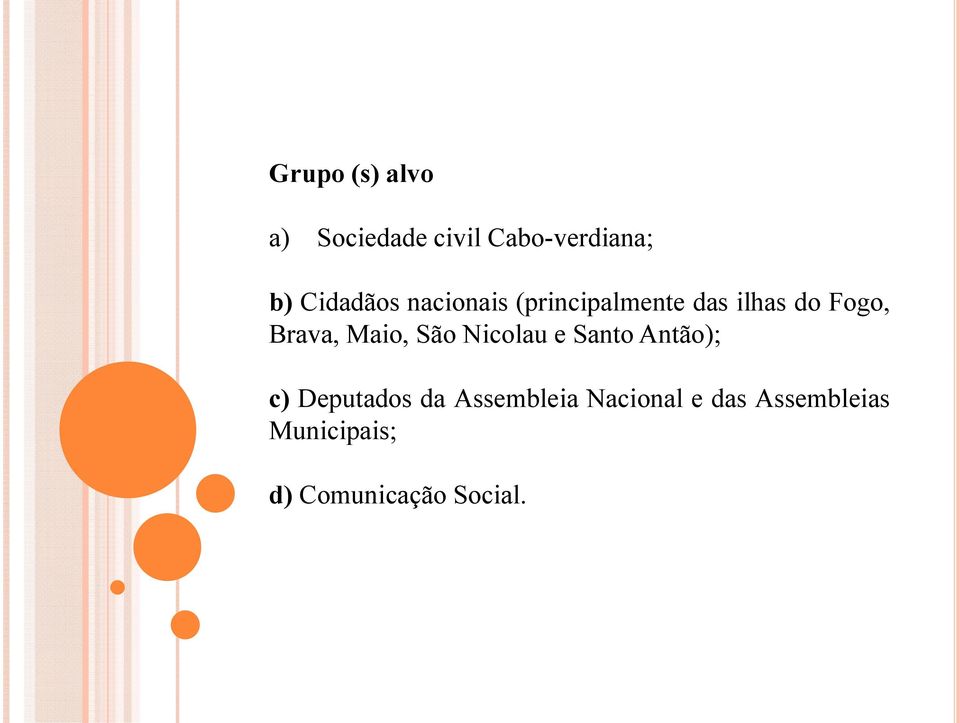 Brava, Maio, São Nicolau e Santo Antão); c) Deputados da