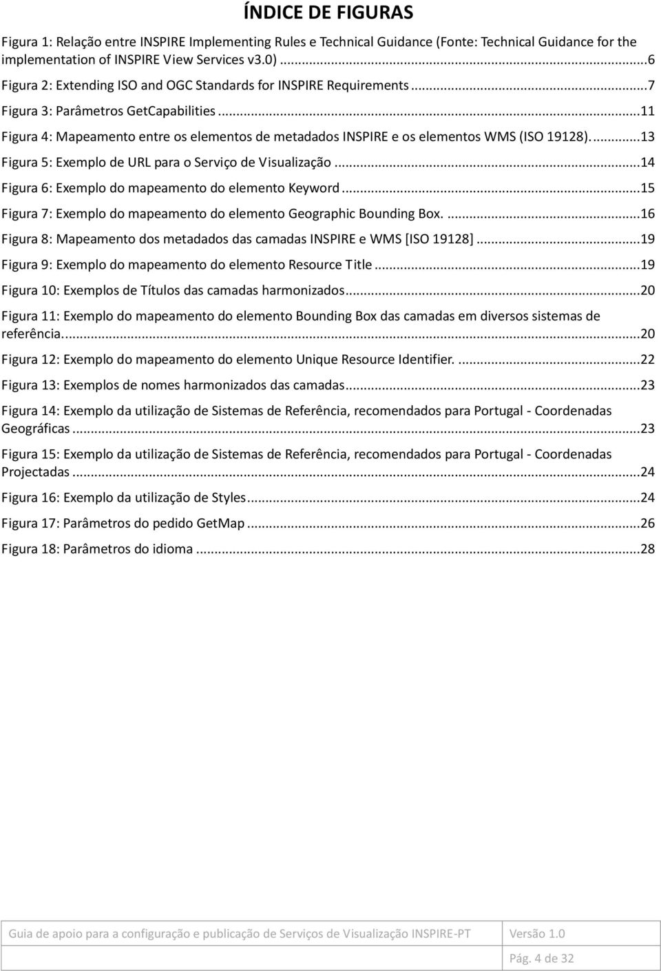 .. 11 Figura 4: Mapeamento entre os elementos de metadados INSPIRE e os elementos WMS (ISO 19128).... 13 Figura 5: Exemplo de URL para o Serviço de Visualização.