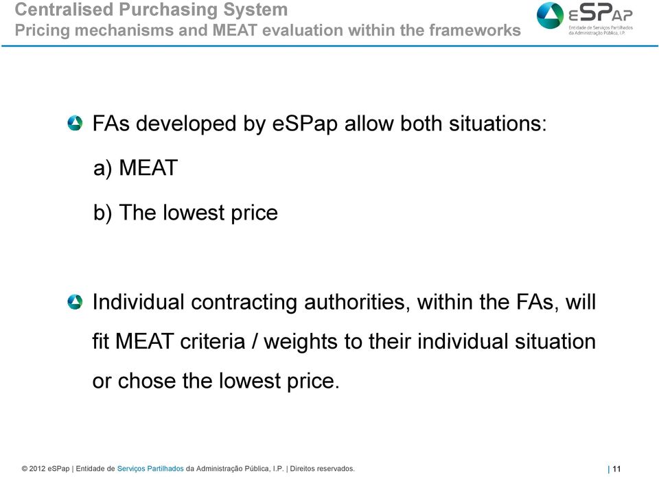 authorities, within the FAs, will fit MEAT criteria / weights to their individual situation or chose