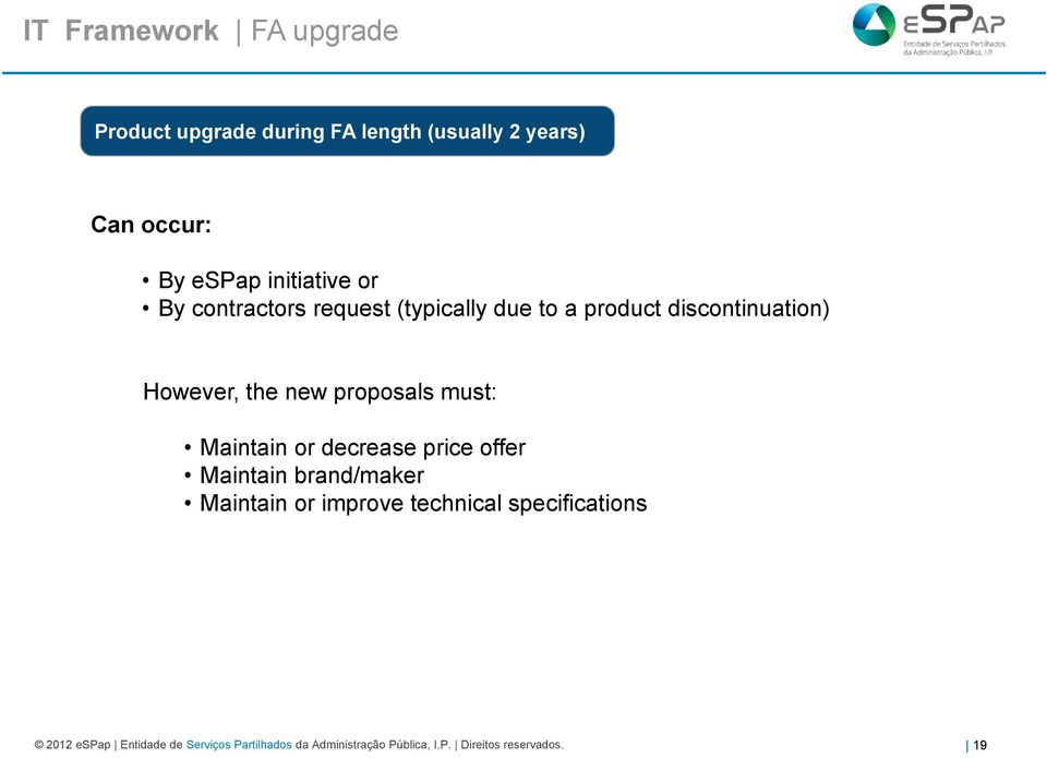 proposals must: Maintain or decrease price offer Maintain brand/maker Maintain or improve technical