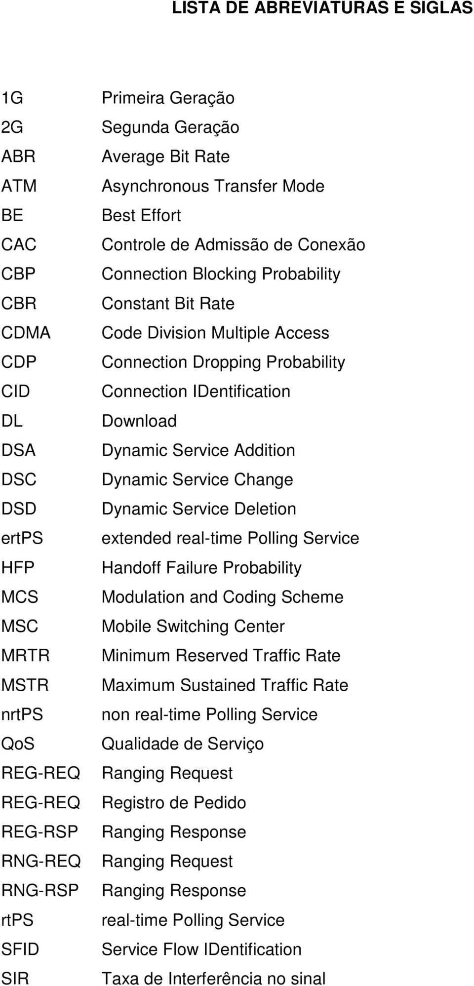 Dropping Probability Connection IDentification Download Dynamic Service Addition Dynamic Service Change Dynamic Service Deletion extended real-time Polling Service Handoff Failure Probability