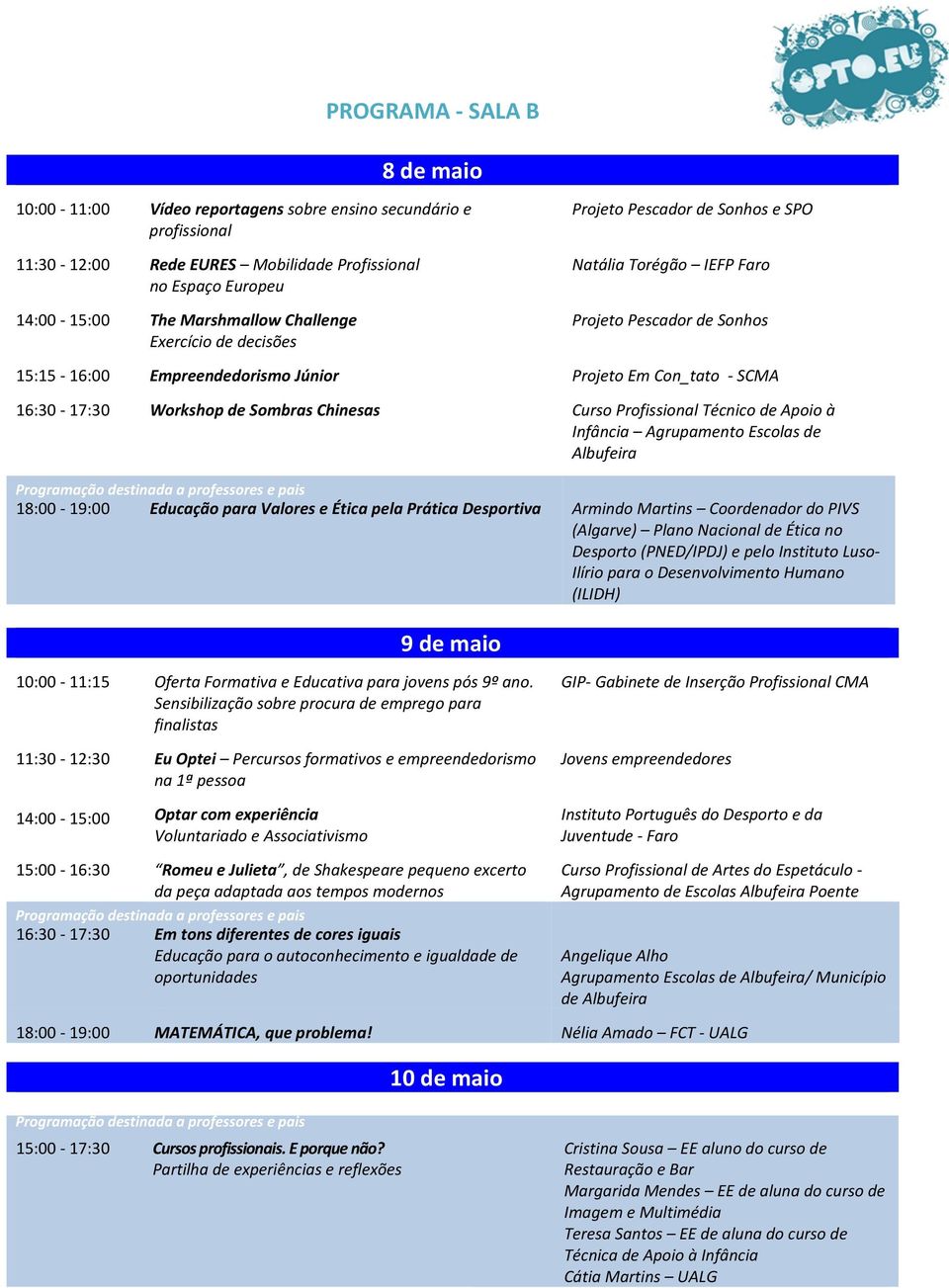 Sombras Chinesas Curso Profissional Técnico de Apoio à Infância Agrupamento Escolas de Albufeira 18:00-19:00 Educação para Valores e Ética pela Prática Desportiva Armindo Martins Coordenador do PIVS