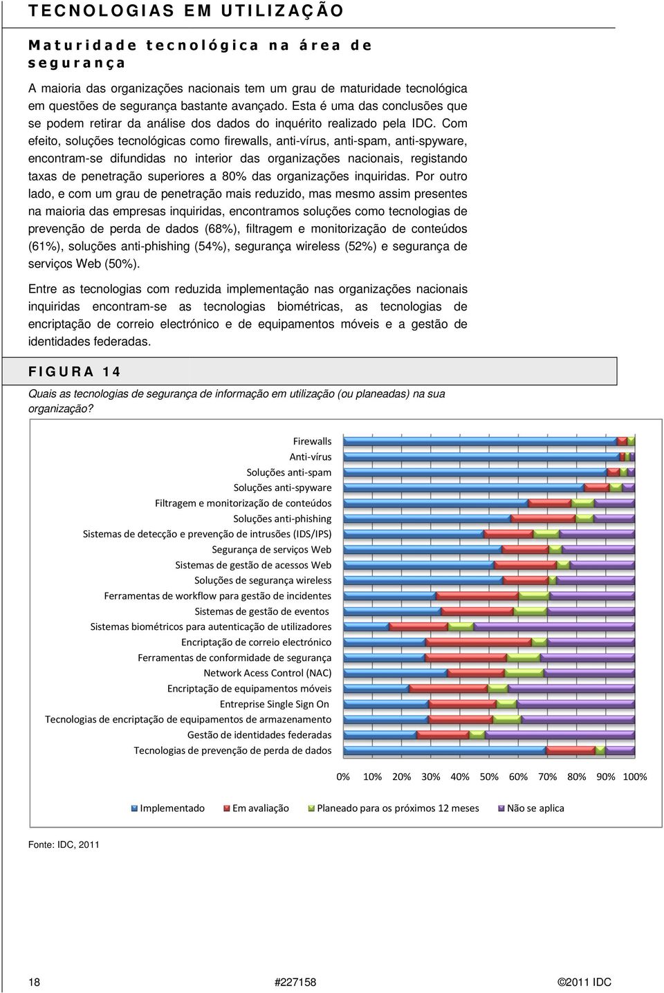 Com efeito, soluções tecnológicas como firewalls, anti-vírus, anti-spam, anti-spyware, encontram-se difundidas no interior das organizações nacionais, registando taxas de penetração superiores a 80%