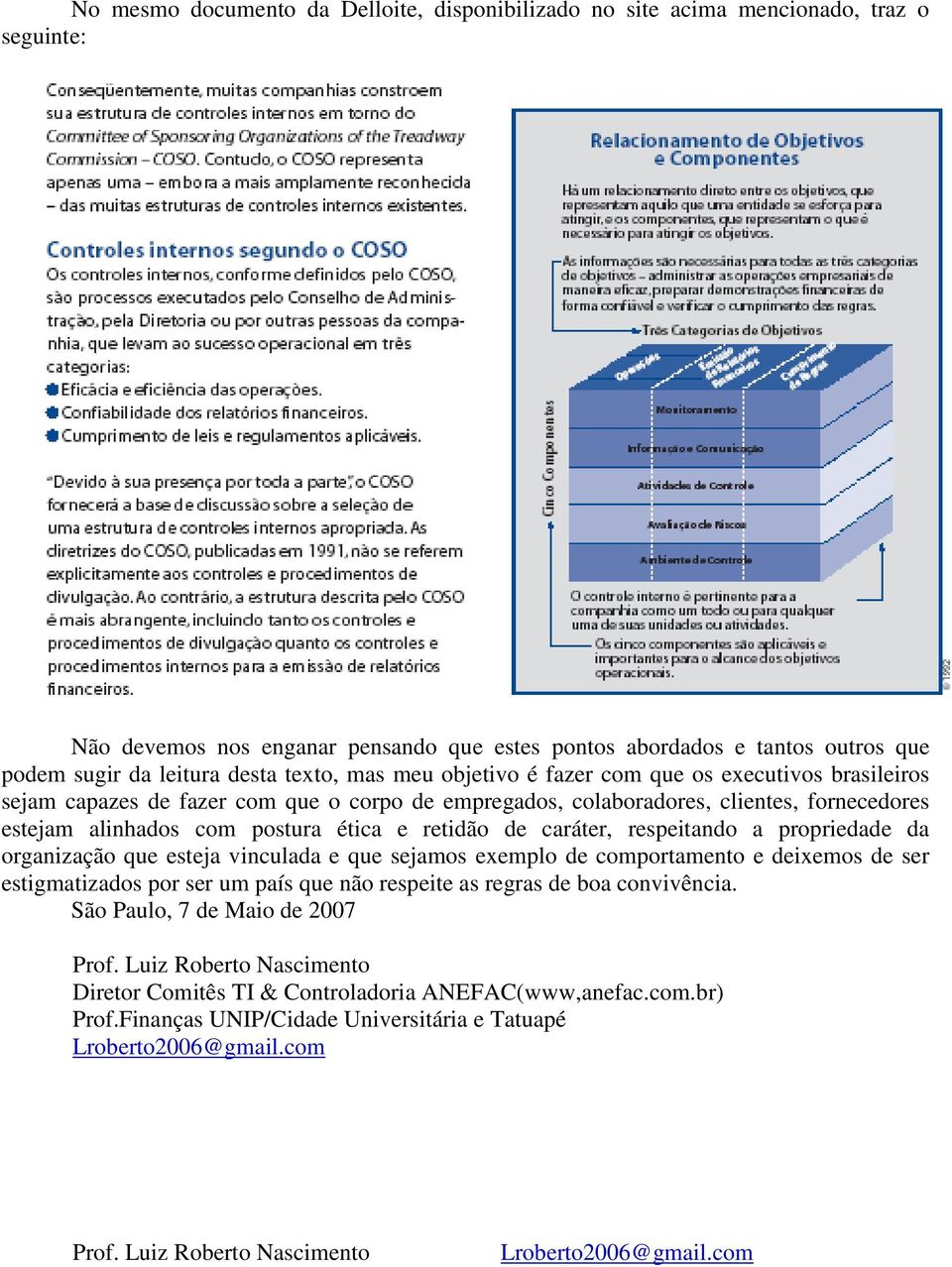 retidão de caráter, respeitando a propriedade da organização que esteja vinculada e que sejamos exemplo de comportamento e deixemos de ser estigmatizados por ser um país que não respeite as regras de