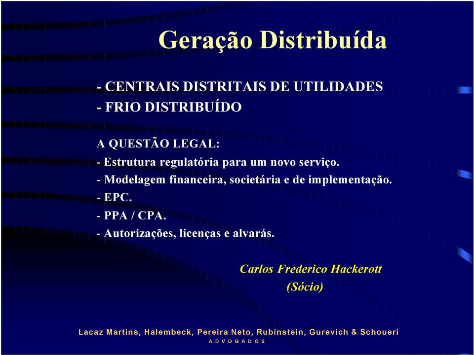 serviço. - Modelagem financeira, societária e de implementação. - EPC.