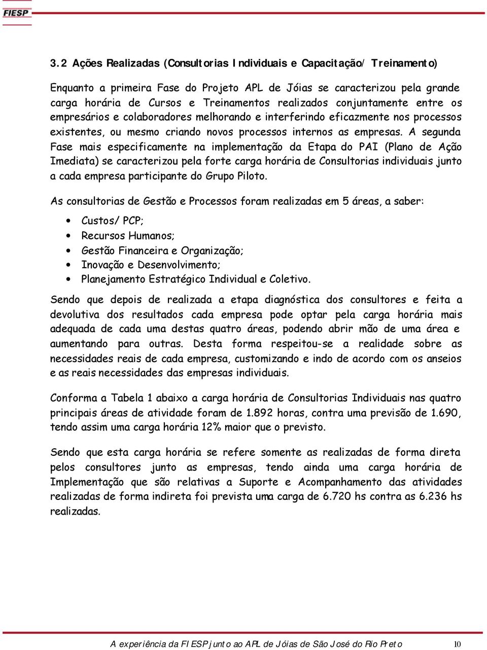 A segunda Fase mais especificamente na implementação da Etapa do PAI (Plano de Ação Imediata) se caracterizou pela forte carga horária de Consultorias individuais junto a cada empresa participante do