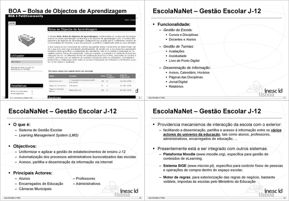 disseminação, partilha e acesso à informação entre os vários actores do universo da educação, tais como alunos, professores, administrativos, encarregados de educação,.