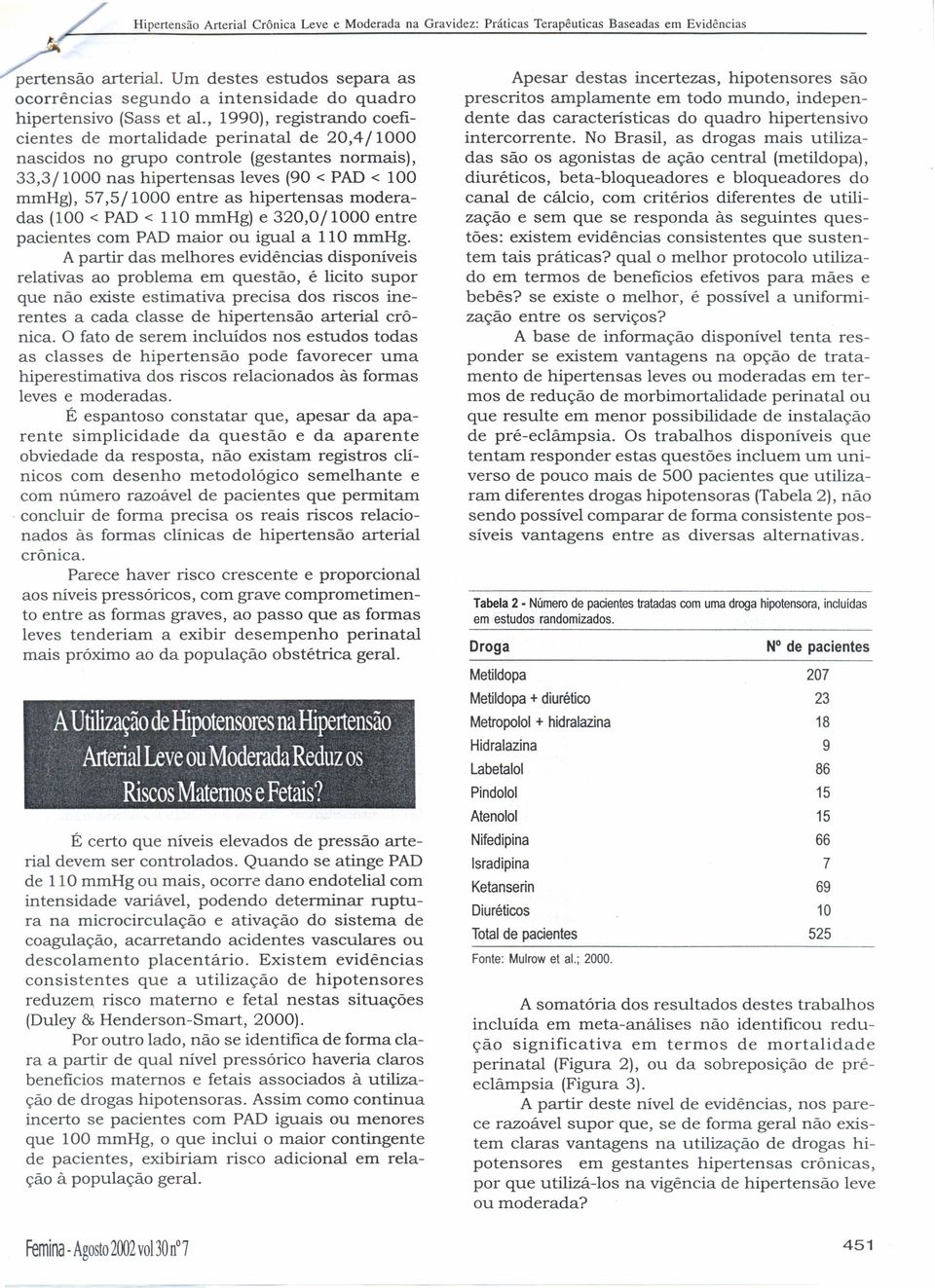 hipertensas moderadas (100 < PAD< 110 mmhg) e 320,0/1000 entre pacientes com PADmaior ou igual a LlO mmhg.