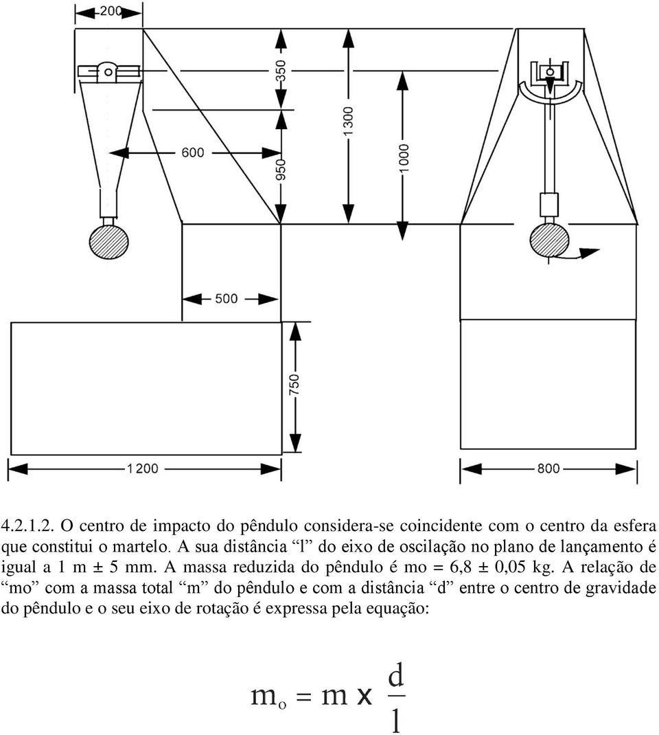 A sua distância l do eixo de oscilação no plano de lançamento é igual a 1 m ± 5 mm.