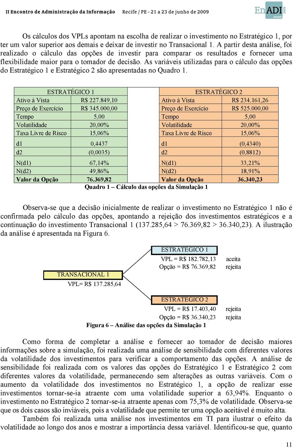 As variáveis utilizadas para o cálculo das opções do Estratégico 1 e Estratégico 2 são apresentadas no Quadro 1. ESTRATÉGICO 1 ESTRATÉGICO 2 Ativo à Vista R$ 227.849,10 Ativo à Vista R$ 234.