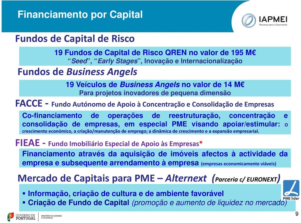 concentração e consolidação de empresas, em especial PME visando apoiar/estimular: O crescimento económico, a criação/manutenção de emprego; a dinâmica de crescimento e a expansão empresarial.