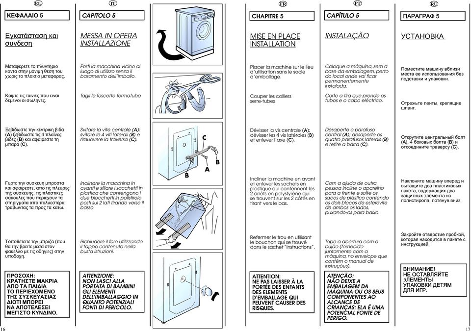 Coloque a máquina, sem a base da embalagem, perto do local onde vai ficar permanentemente instalada. Ïîìåñòèòå ìàøèíó âáëèçè ìåñòà åå èñïîëüçîâàíèÿ áåç ïîäñòàâêè è óïàêîâêè.