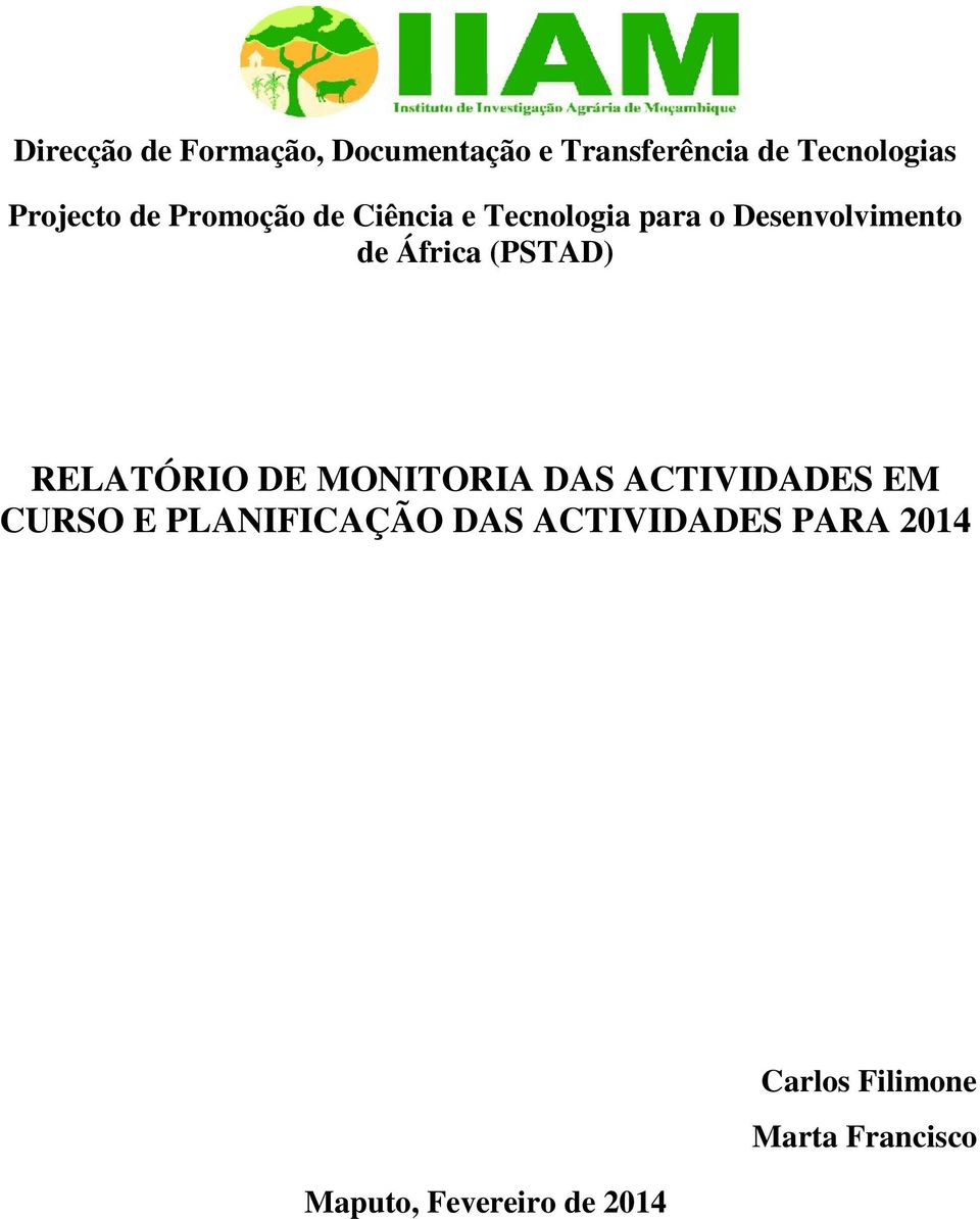 (PSTAD) RELATÓRIO DE MONITORIA DAS ACTIVIDADES EM CURSO E PLANIFICAÇÃO DAS