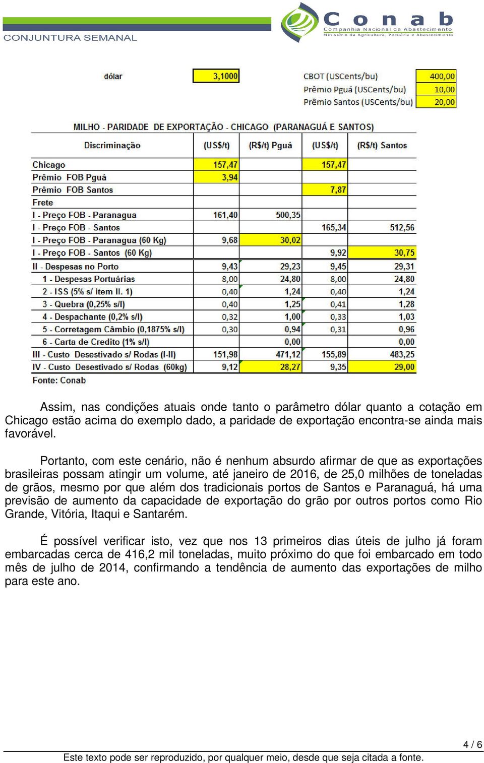 tradicionais portos de Santos e Paranaguá, há uma previsão de aumento da capacidade de exportação do grão por outros portos como Rio Grande, Vitória, Itaqui e Santarém.