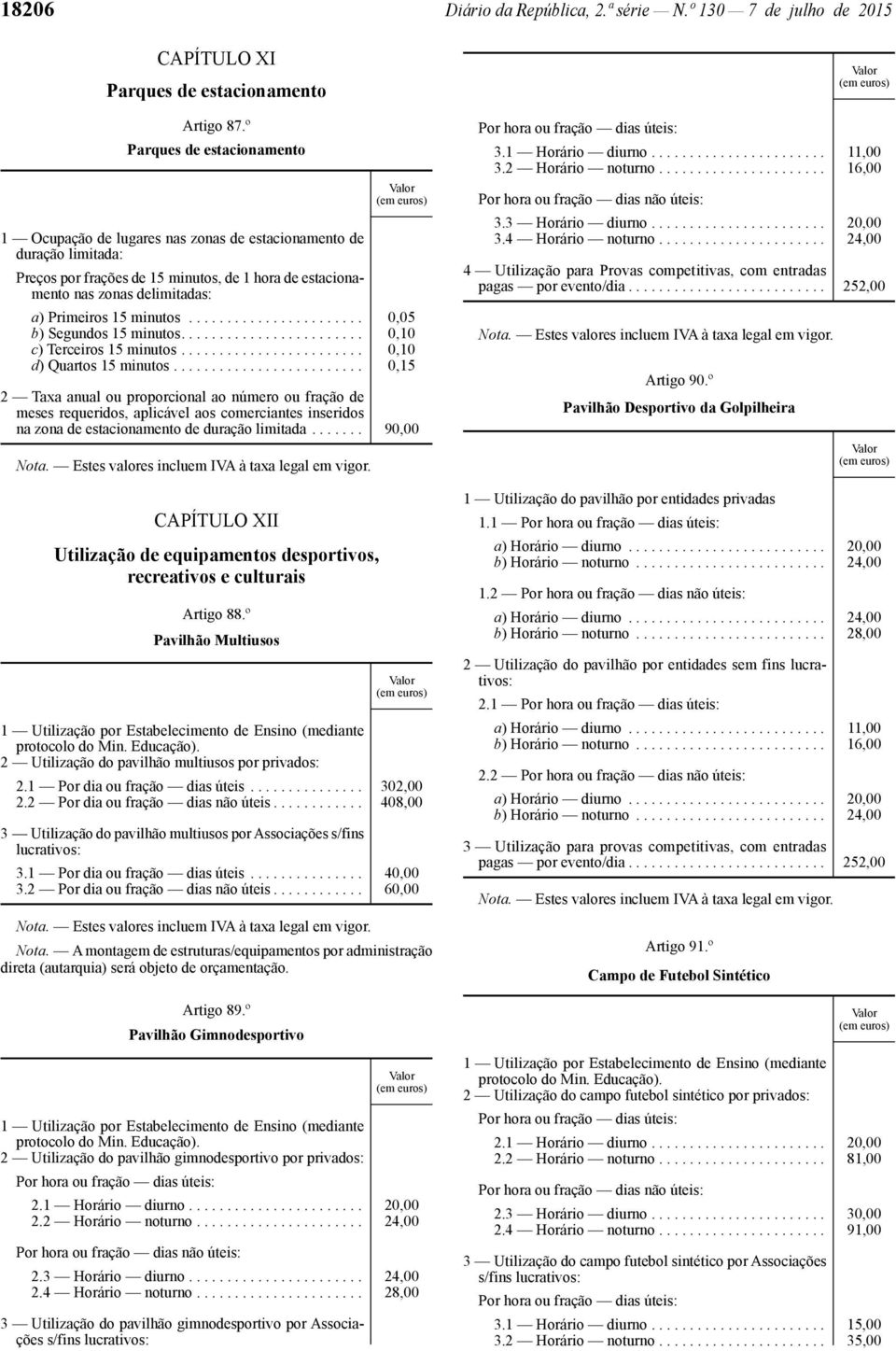 2 Utilização do pavilhão multiusos por privados: 2.1 Por dia ou fração dias úteis............... 302,00 2.2 Por dia ou fração dias não úteis.