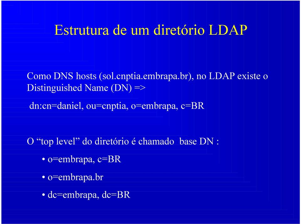 br), no LDAP existe o Distinguished Name (DN) =>