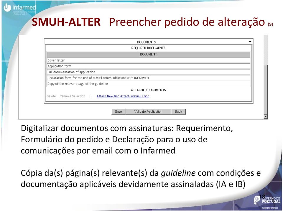 comunicações por email com o Infarmed Cópia da(s) página(s) relevante(s) da