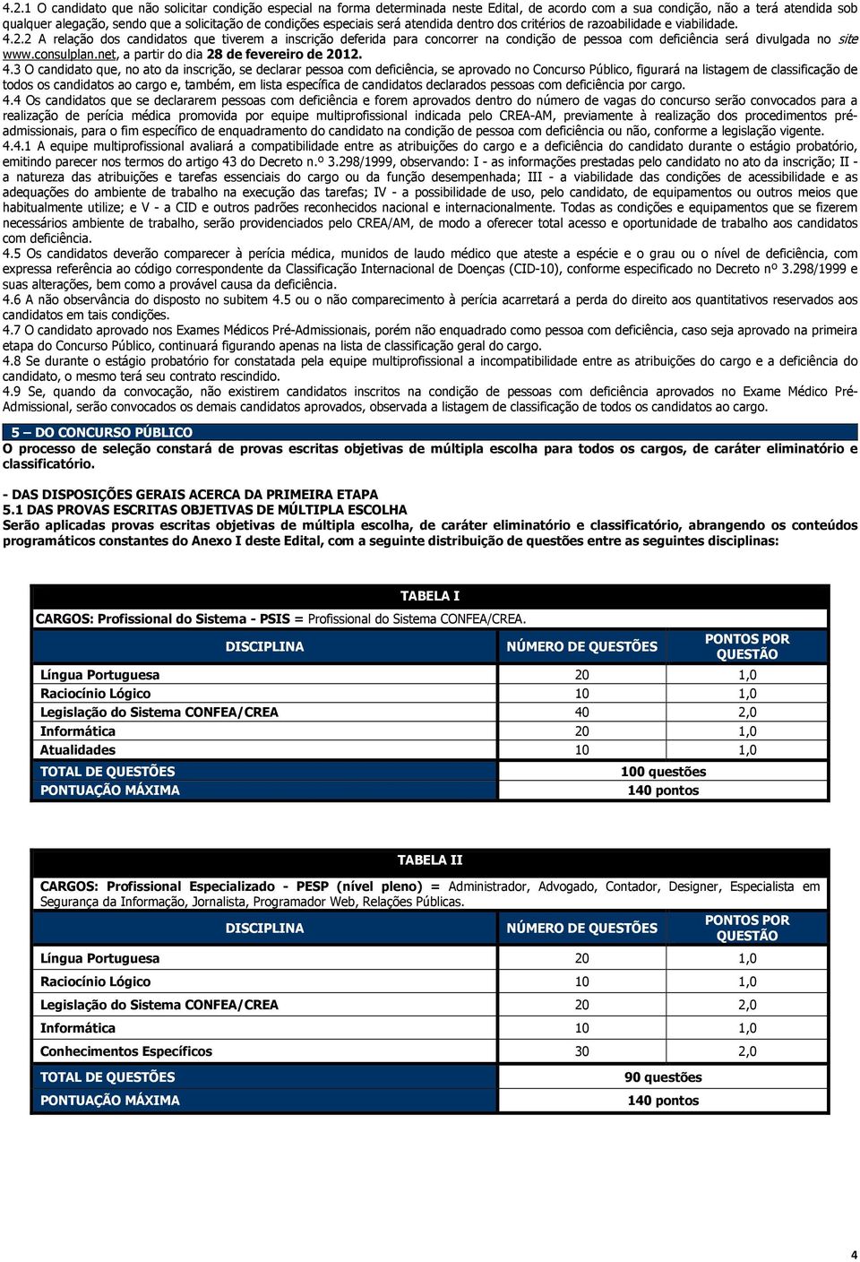 2 A relação dos candidatos que tiverem a inscrição deferida para concorrer na condição de pessoa com deficiência será divulgada no site www.consulplan.net, a partir do dia 28 de fevereiro de 2012. 4.