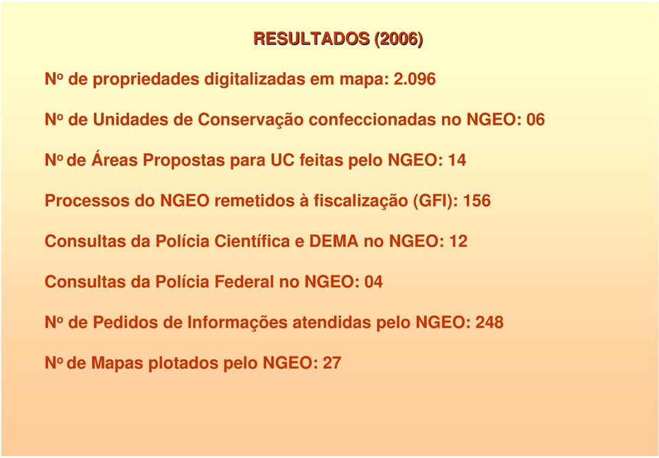 pelo NGEO: 14 Processos do NGEO remetidos à fiscalização (GFI): 156 Consultas da Polícia Científica e