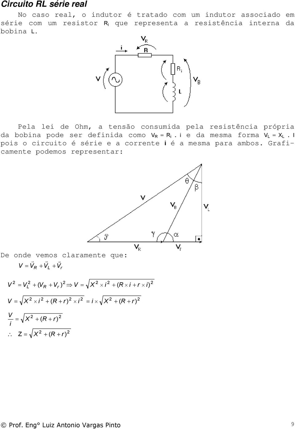 Pela le de Ohm, a tensão consumda pela resstênca própra da bobna pode ser denda como. e da mesma orma.